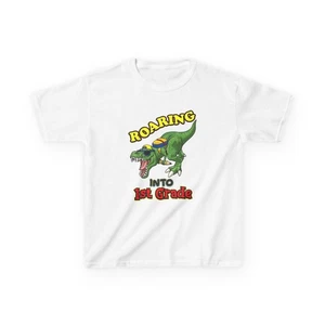 Dinosaur 1st Grade Tee, Fun Kids Shirt, Back to School Shirt, Roaring Dino Tee - Picture 1 of 13