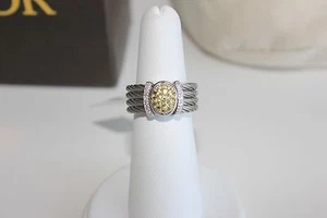 ALOR Classique 18K White Gold Stainless Steel Cable Diamond Ring Sz 6.5 NWT $695 - Picture 1 of 8