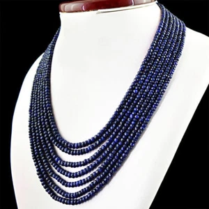 Collier perles gemmes naturelles 2 x 4 mm jade bleu à facettes 17-23'' - Photo 1/3
