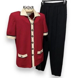 St John Collection Pants Suit Size Small Red Black Santana Knit by Marie Gray - Picture 1 of 10