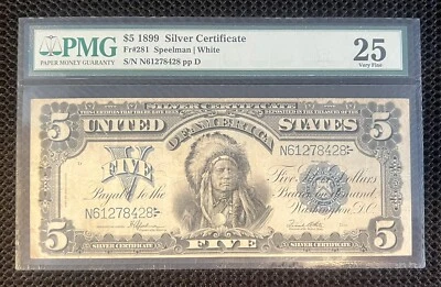 1899 $5 Five Dollar Silver Certificate Indian Chief FR#281 Speelman/White - Image 1 of 2
