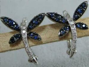 2 Ct Round Simulated Blue Sapphire Dragonfly Hoop Earrings 14k White Gold Plated