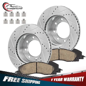 Front Drilled Brake Rotors w/ Brake Pad for 2009-2018 Dodge Ram 2500 3500 - Picture 1 of 14