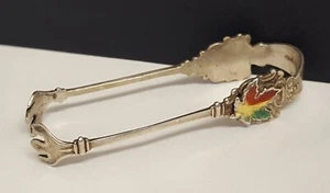 Sterling Silver PRINCETON BC Tongs Enamel Maple Leaf Vtg Canada Souvenir BM Co - Picture 1 of 18