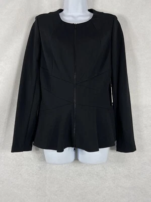 CAbi Jacket Women’s Small Black 5850 Crisscross Blazer Peplum Long Sleeve New - Image 1 of 4