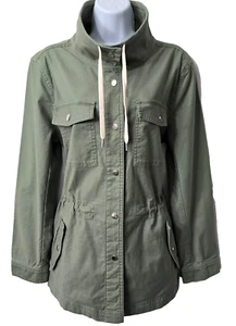 Ann Taylor LOFT Chore Jacket M Utility Pockets Cotton Olive Green Lightweight - Picture 1 of 8