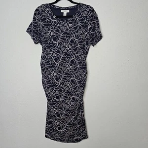 Motherhood Maternity Navy Blue Midi Bodycon Fitted Dress Ruched Size L Large - Picture 1 of 12