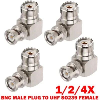 1/2/4x BNC Male to UHF Female SO239 Right Angle 90° RF Connectors Adapters NEW - Image 1 of 4