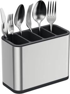 Silverware Utensil Spoon Holder, 4 Divided Compartments, Sturdy Stainless Steel - Picture 1 of 12