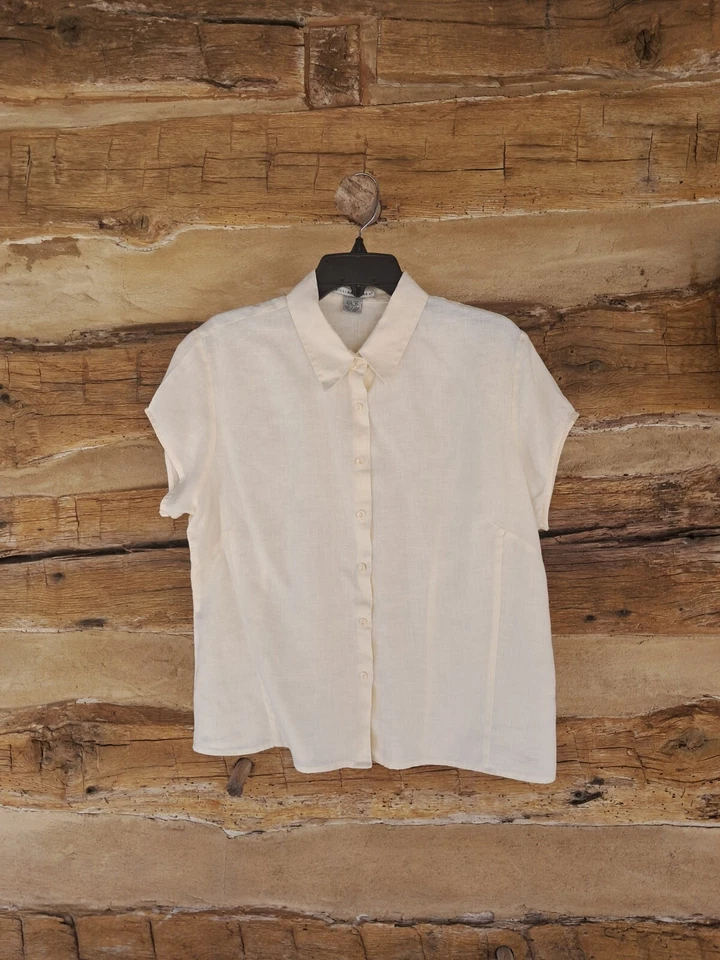 Jillian Jones Women's Shirt Short Sleeved Button Up 100% Linen Pale Yellow Size - Image 1 of 4