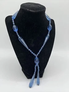 Vintage Colbalt Czech? Blaue Glasperlen Halskette Quasten Flapper klassisch Boho - Bild 1 von 6