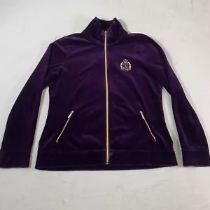 Lauren Ralph Lauren Jacket Womens Size Large Purple Velour Full Zip Gold Crest - Picture 1 of 14