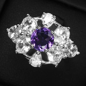 Gorgeous Vivid Purple Amethyst 1Ct 925 Sterling Silver Handmade Rings Size 6.5 - Picture 1 of 8
