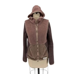 REI Sherpa Boucle Full Zip Hooded Sweater Brown Size XS hiking outdoors gorpcore - Picture 1 of 11