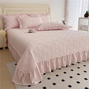 Colcha lisa estilo encaje 1 pieza ropa de cama falda sábanas (sin funda de almohada) - Imagen 1 de 28