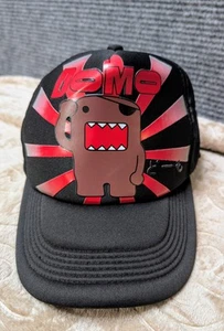 Domo Kun Japan Monster Snapback Cap Trucker Hat Eye patch Mesh Black Red Stripes - Picture 1 of 9