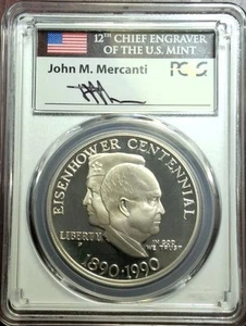 1990 P _ USA President EISENHOWER Proof Silver 1 $ Coin PCGS MINT ENGRAVER - Picture 1 of 5