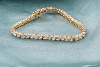 7' Inch Long Tennis Wedding Bracelet 7 CT Round Cut VVS1 Solid 10K Yellow Gold - Image 1 of 4