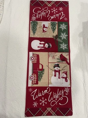 St. Nicholas Square Warm Wishes Table Runner Christmas Snowmen Country 13x35"  - Image 1 of 4
