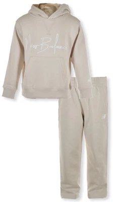 Conjunto de sudadera con capucha y jogger New Balance premium polar para niños talla 5/6 beige nuevo con etiquetas Foto 1 de 3