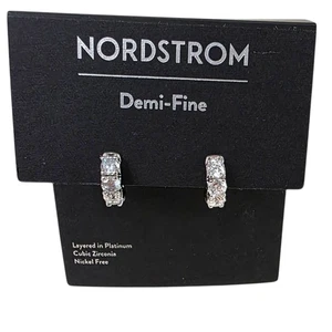 Nordstrom Demi Fine Hoop Earrings Cubic Zirconia Layered in Platinum - Picture 1 of 4