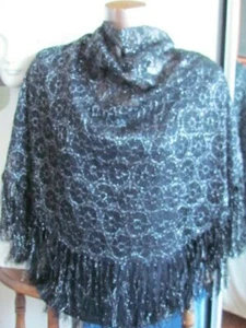  Lace Mantilla Vintage Church Silver Metallic Piano Shawl Japan Scarf Black - Picture 1 of 11