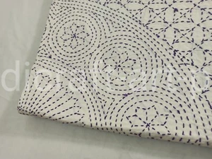 Pure Handstitched White Indian Kantha Quilt Bedspread Throw King Size Bedding - Picture 1 of 10