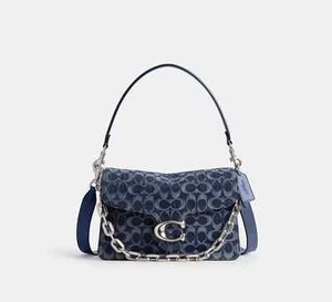 COACH Chain Tabby Shoulder Bag Signature Denim Deep Blue Multi CAN15 Outlet NEW - Picture 1 of 14