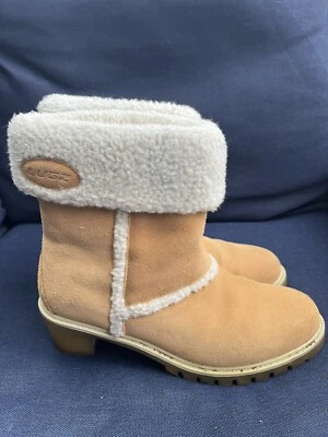 Vintage Lugz Boots Size 7.5 Women’s Evie Shearling & Nubuck Leather, Tan Foto 1 de 4