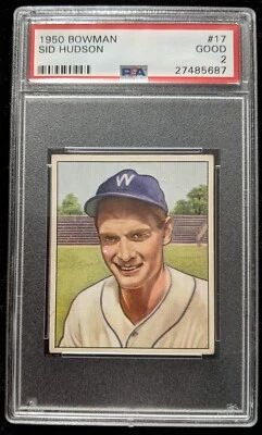 1950 Bowman SID HUDSON # 17 PSA 2 Good 27485687 - Image 1 of 2
