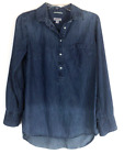 Women's Merona Solid Blue Pocket Button Long Sleeve Shirt Size Medium