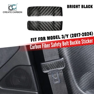 2pcs Carbon Fiber Safety Belt Buckle Decoration Sticker For Tesla Model 3/Y - Imagen 1 de 9