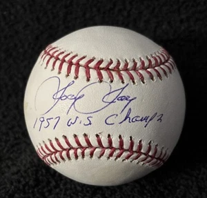 Joey Jay 1957 World Series Champions Inscribed SIGNED AUTOGRAPHED OMLB BASEBALL - Picture 1 of 5