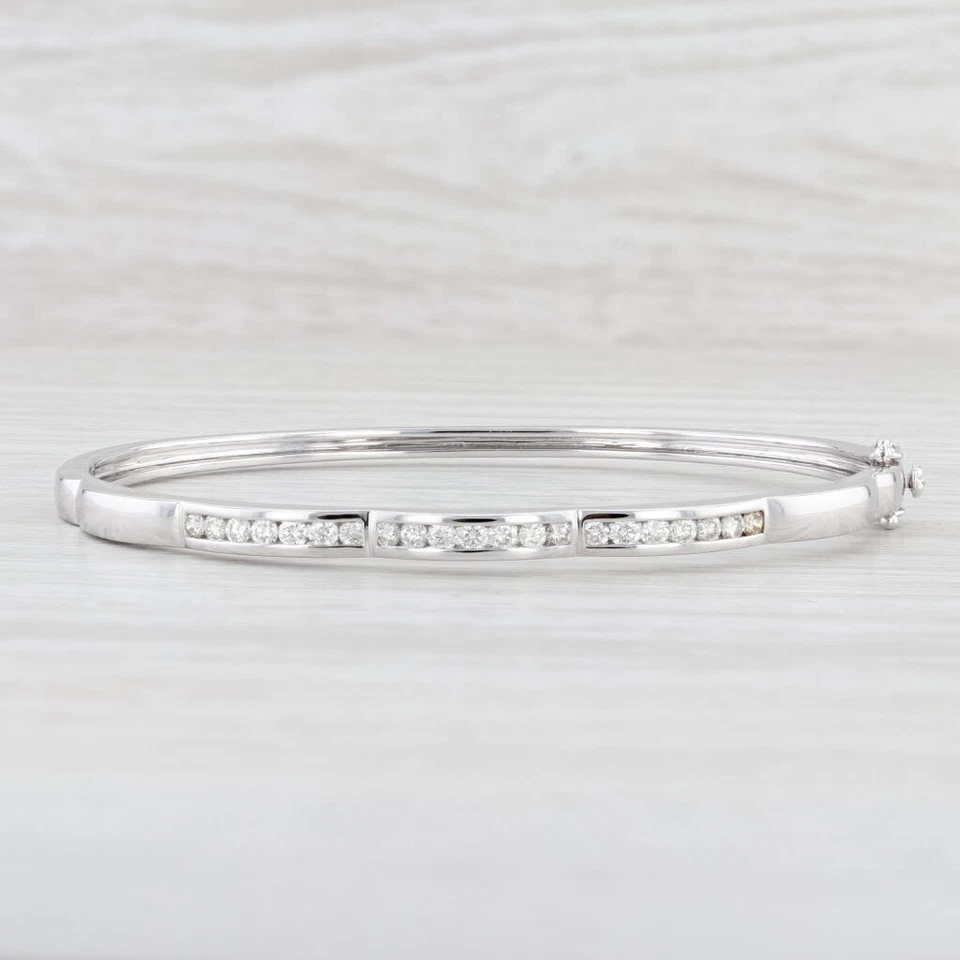 New 0.84ctw Diamond Bangle Bracelet 14k White Gold 7" Stackable - Image 1 of 4