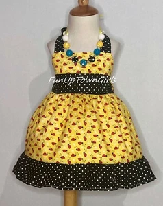 GIRLS BIRTHDAY LADY BUG POLKA DOT HALTER DRESS FROM 12M TO Y - Picture 1 of 5