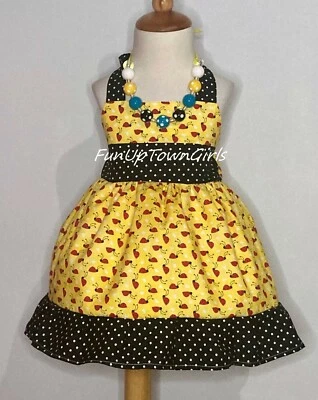GIRLS BIRTHDAY LADY BUG POLKA DOT HALTER DRESS FROM 12M TO Y - Image 1 of 4