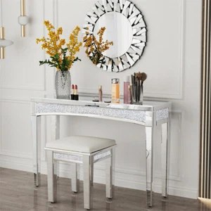 Mirrored Console Table Diamond Silver Vanity Desk Living Room Hallway Furniture - Picture 1 of 12