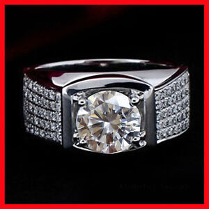 4.33 Ct=Round White Simulated Diamond Anniversary 925 Silver Men's Ring Size 9