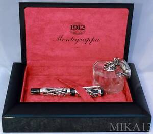 MONTEGRAPPA 1995 SILVER DRAGON LIMITED EDITION SET: FOUNTAIN PEN+INK POT