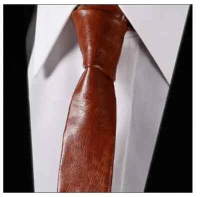 Elegante corbata para el cuello de cuero suave genuino marrón para boda fiesta para hombre Foto 1 de 4