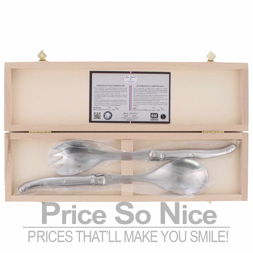 Jean Dubost Stainless Steel Salad Servers in Wood Box MSRP $89 - New - Image 1 of 1