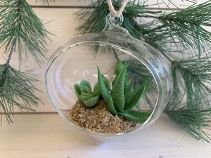 Robert Stanley Faux Cactus Succulents In Blown Glass Hanging Ornament NWT - Picture 1 of 5