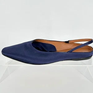 STAUD Size 39 US 9 Navy Blue Satin Slingback Pointed Toe Flats Janine Portugal - Picture 1 of 11