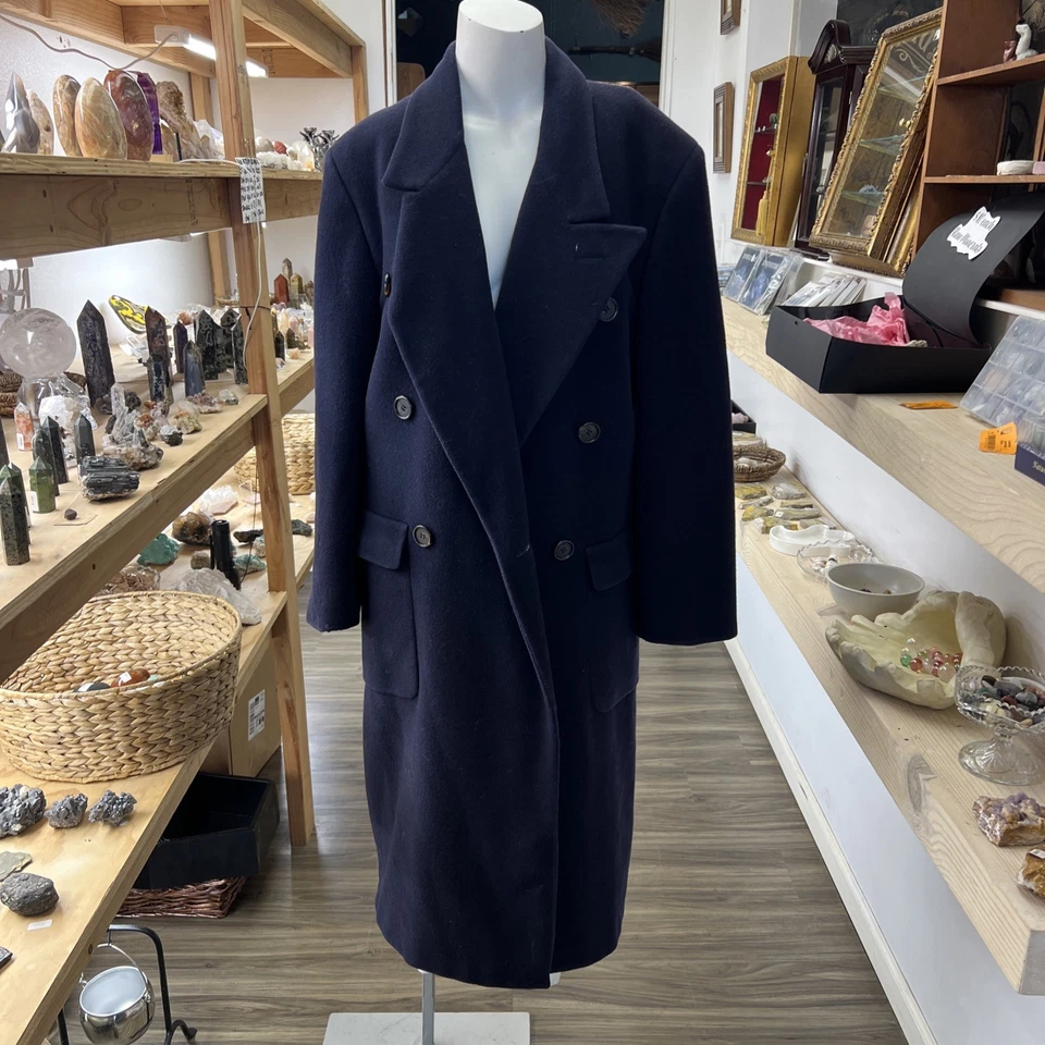 Vintage Perry Ellis Wool Trench Overcoat Mens 36 Chest Navy Business Preppy USA - Image 1 of 4