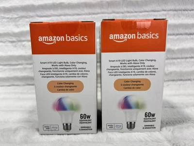 2 Pack Amazon Basics Smart Light Bulb WiFi LED RGB A19 60W E26 Dimmable - Image 1 of 4