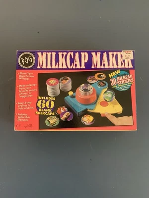 Official Pog Milkcap Maker 1995 Retro Toy Boxed MACHINE & Pogz Pogs Milk Caps - Image 1 of 4