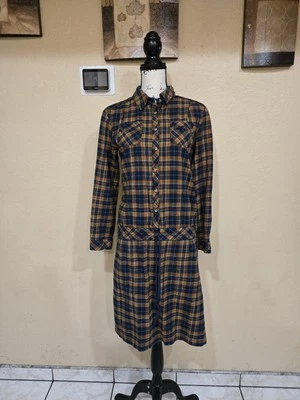 J. Peterman 100% Cotton Plaid Drop Waist Shirt Dress Size 6 - Image 1 of 4