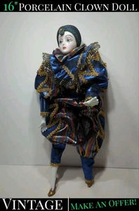 ✨VINTAGE✨ 16" SHOW STOPPERS PUPPE NARR HARLEQUIN Pierrot PORZELLAN Poseable - Bild 1 von 24