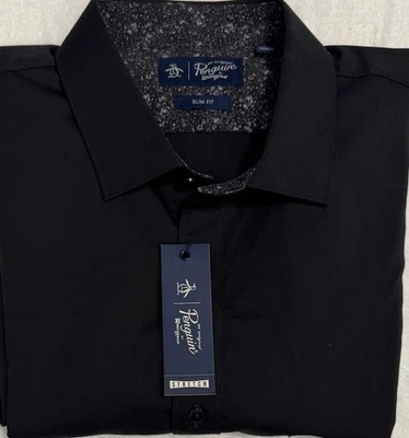 New Penguin Men's Long Sleeve Shirt Black Color Size 171/2-34/35 Slim Fit $25.00 - Image 1 of 3