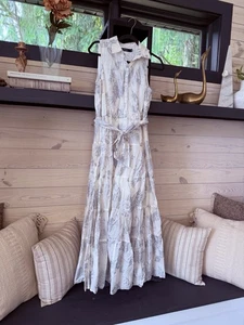 Ralph Lauren Metallic Sleeveless Tiered Maxi Dress 8 $195 Ivory Silver - Picture 1 of 12